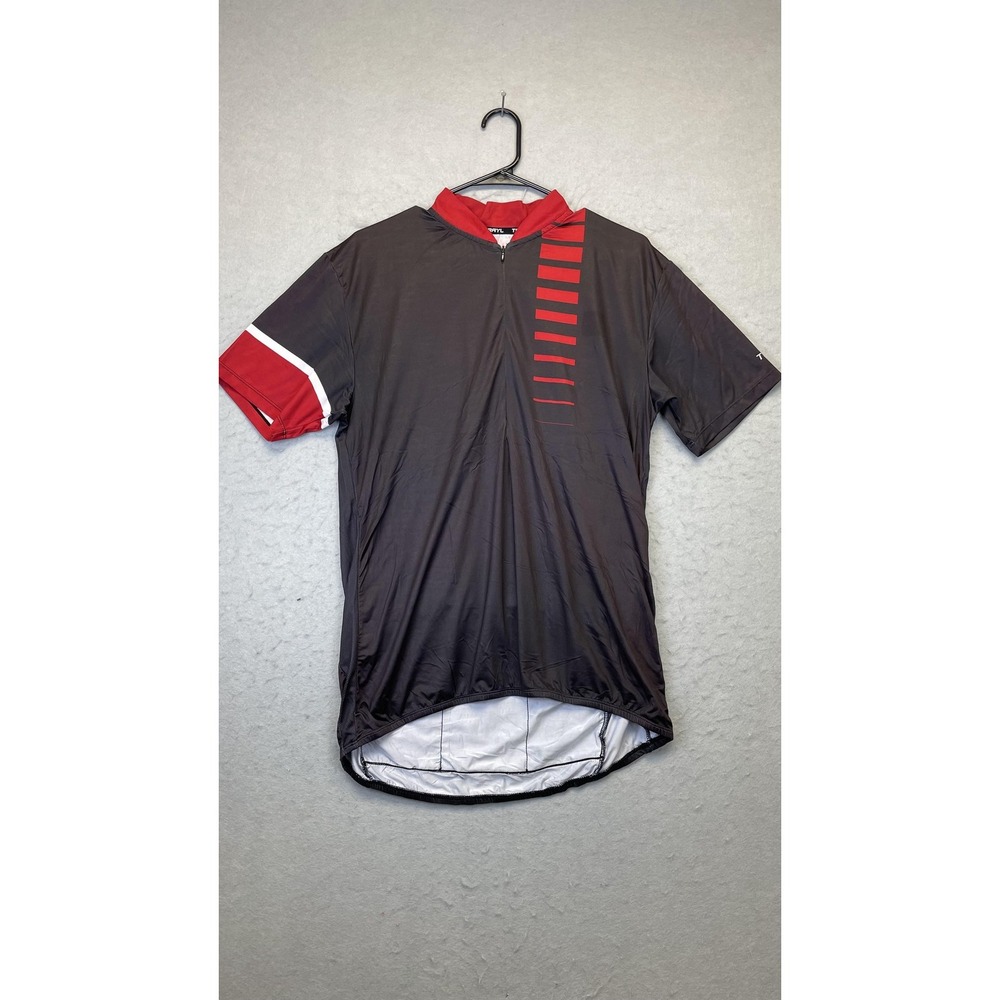TRAIL Cycling Jersey Mens Medium‎ Black Red Short Sleeve Half Zip Pockets Bike